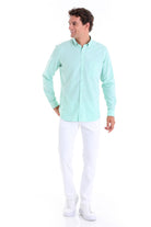 Comfort Fit Button-Down Collar Green Water Casual Shirt