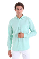 Comfort Fit Button-Down Collar Green Water Casual Shirt