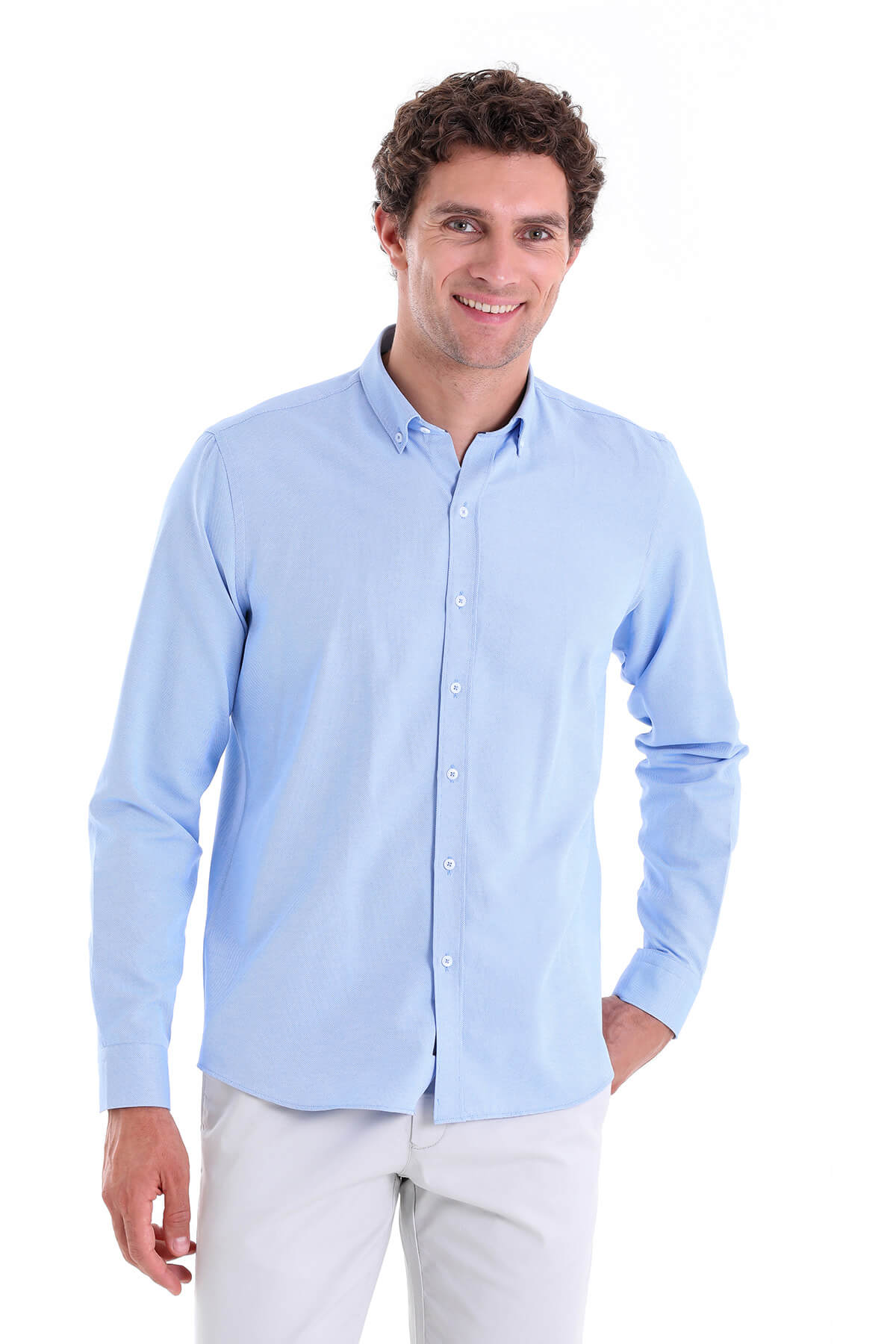 Comfort Fit Button-Down Collar Light Blue Casual Shirt - MIB