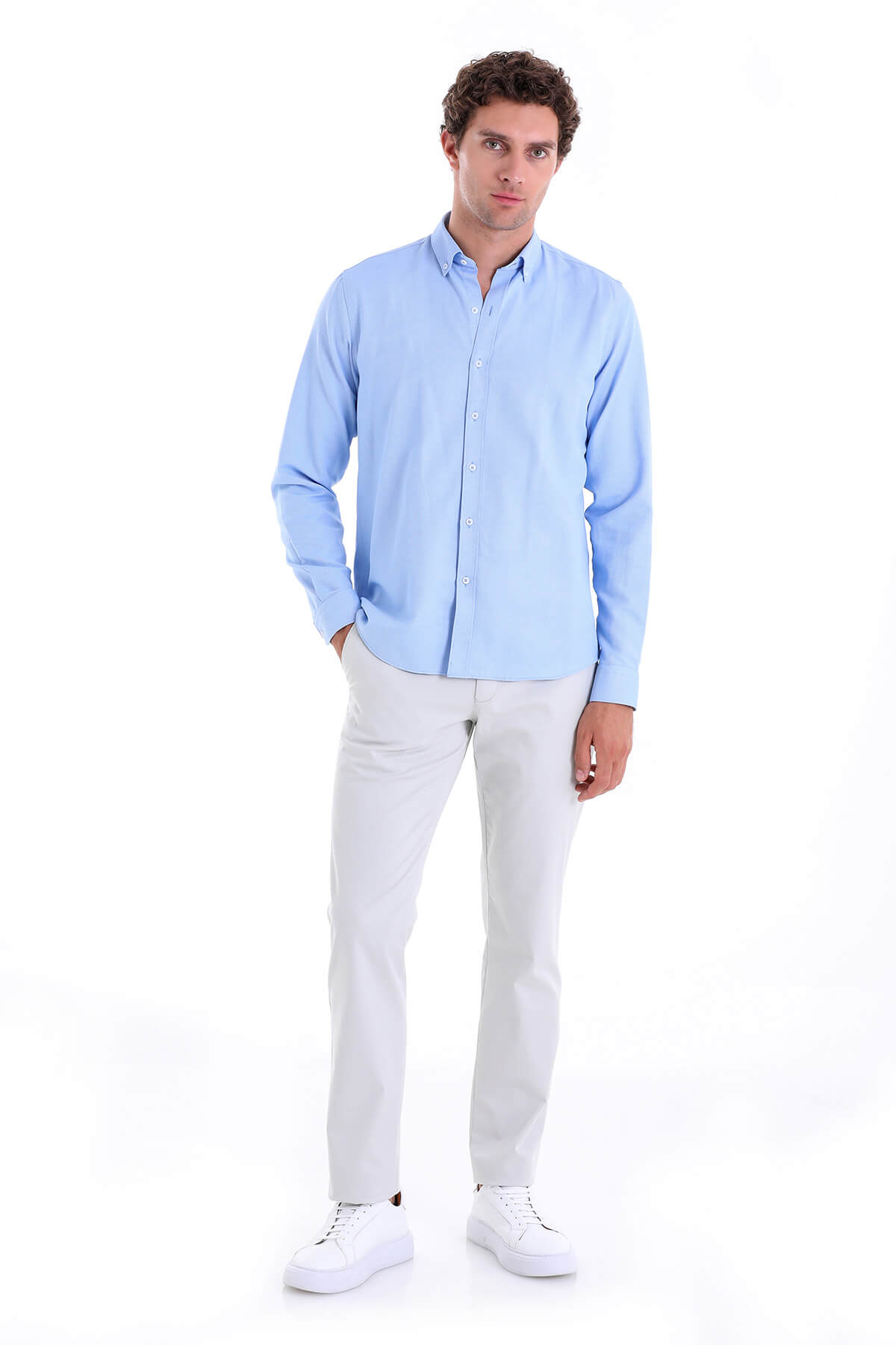 Comfort Fit Button-Down Collar Light Blue Casual Shirt - MIB