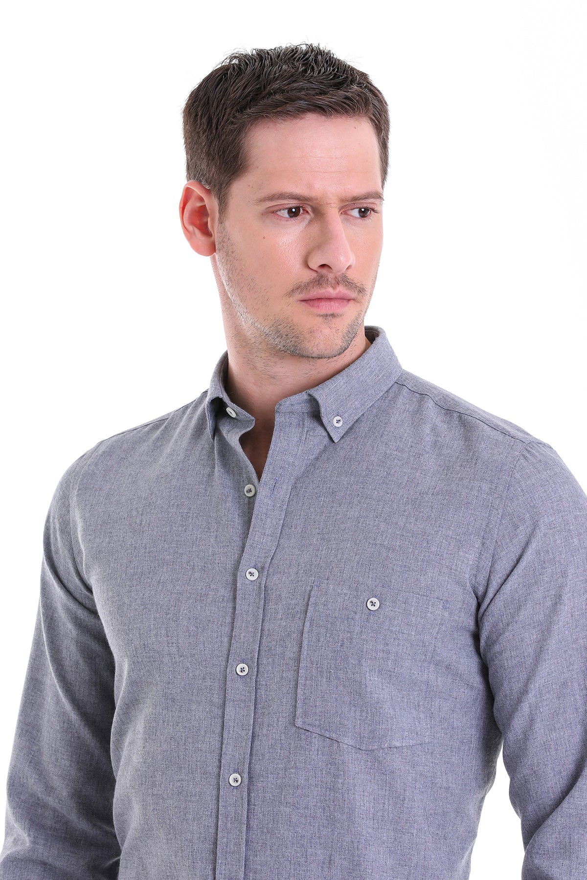 Comfort Fit Button-Down Cotton Blend Gray Casual Shirt - MIB