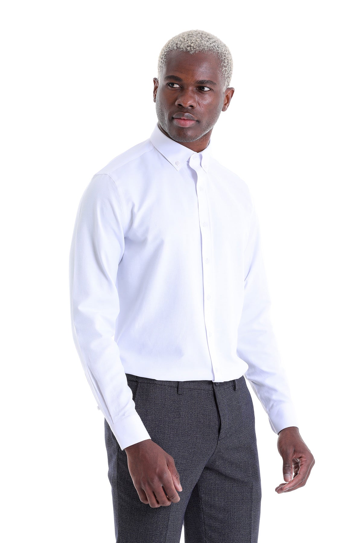 Comfort Fit Button-Down Cotton Blend White Casual Shirt