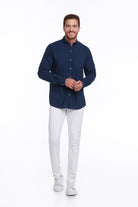 Comfort Fit Button-Down Long Sleeve Cotton Navy Casual