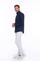 Comfort Fit Button-Down Long Sleeve Cotton Navy Casual