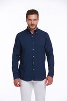 Comfort Fit Button-Down Long Sleeve Cotton Navy Casual