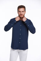 Comfort Fit Button-Down Long Sleeve Cotton Navy Casual