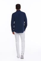 Comfort Fit Button-Down Long Sleeve Cotton Navy Casual