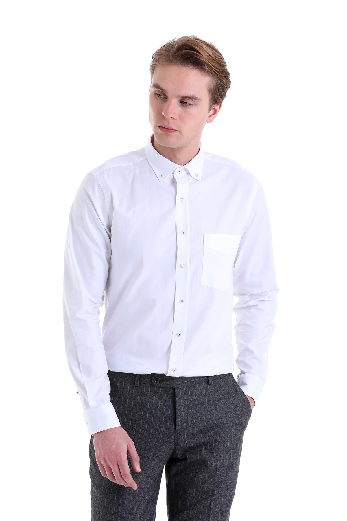 Comfort Fit Chest Pocket Cotton White Casual Shirt - MIB