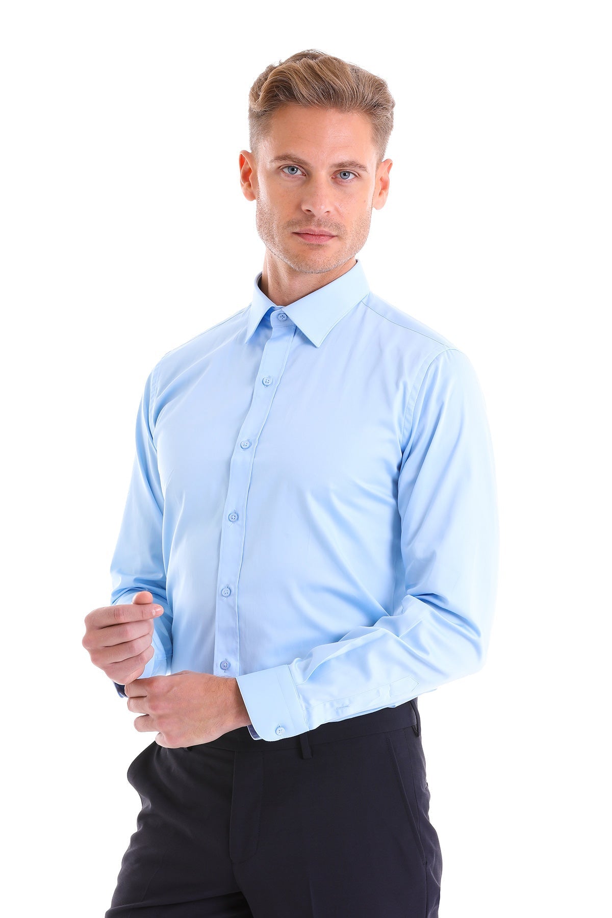 Comfort Fit Classic Collar Cotton Light Blue Dress Shirt