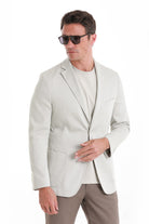 Comfort Fit Cotton Blend Light Gray Classic Blazer - Sayki