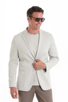 Comfort Fit Cotton Blend Light Gray Classic Blazer - Sayki