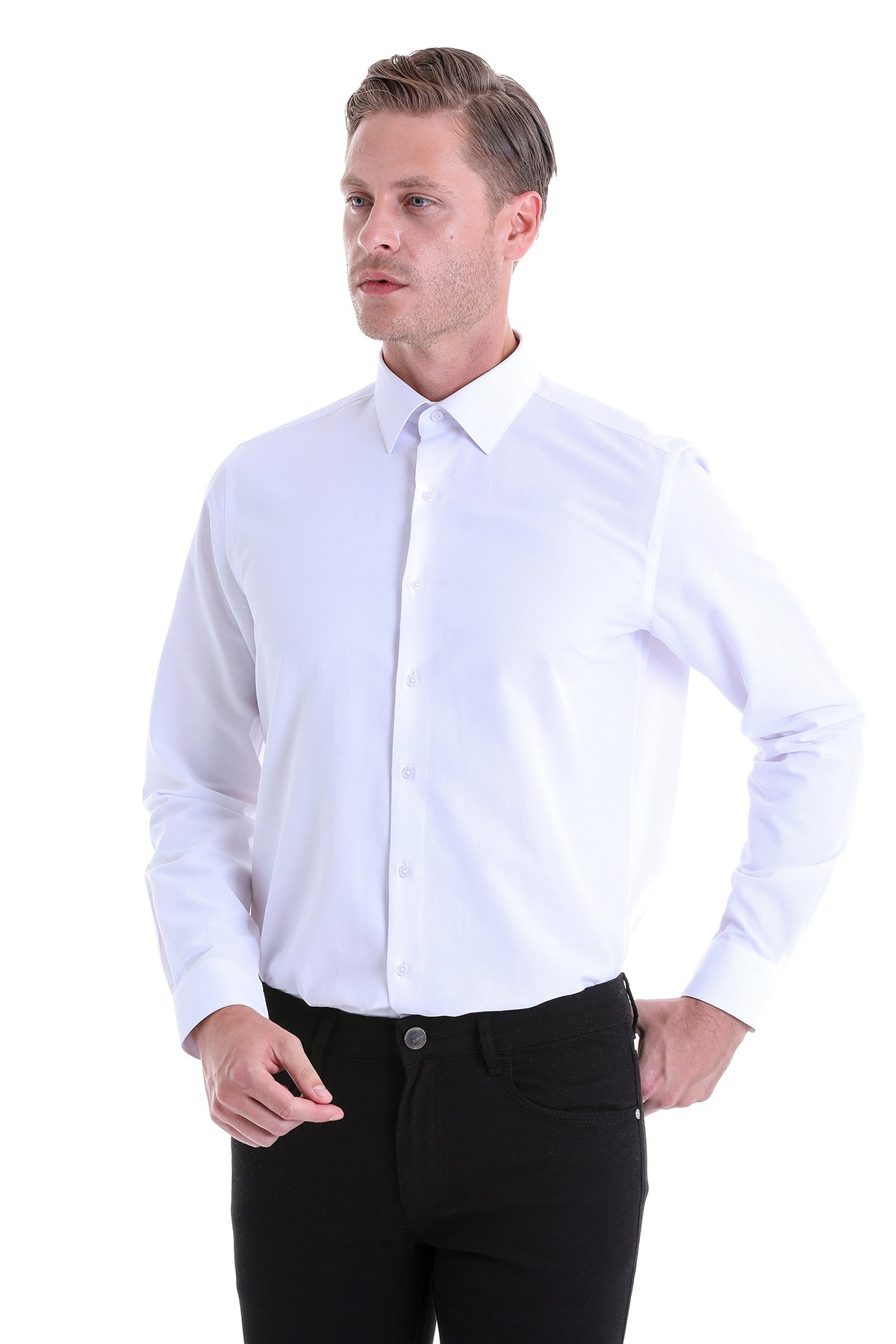 Comfort Fit Cotton Blend White Dress Shirt - MIB