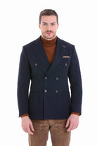 Comfort Fit Double Breasted Wool Blend Navy Casual Blazer