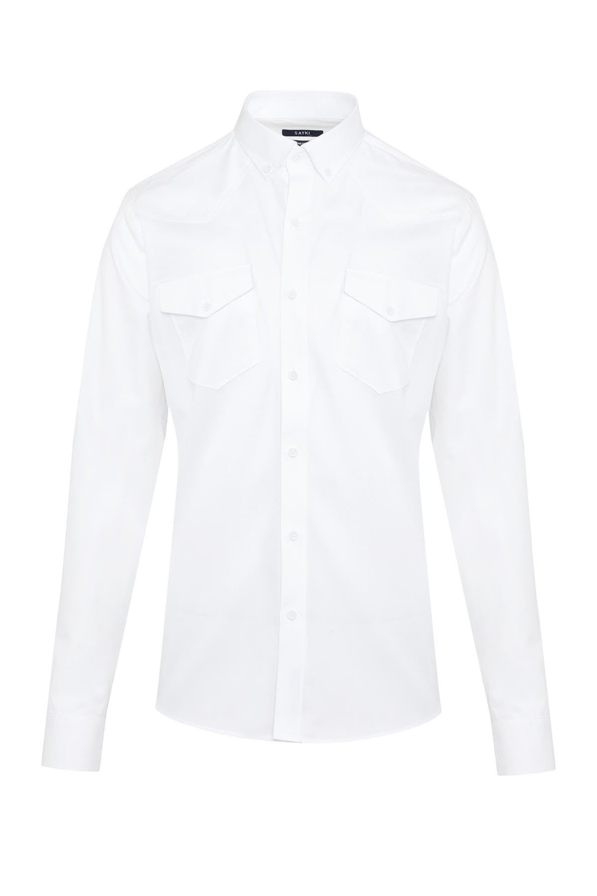 Comfort Fit Double Chest Pocket Cotton White Casual Shirt