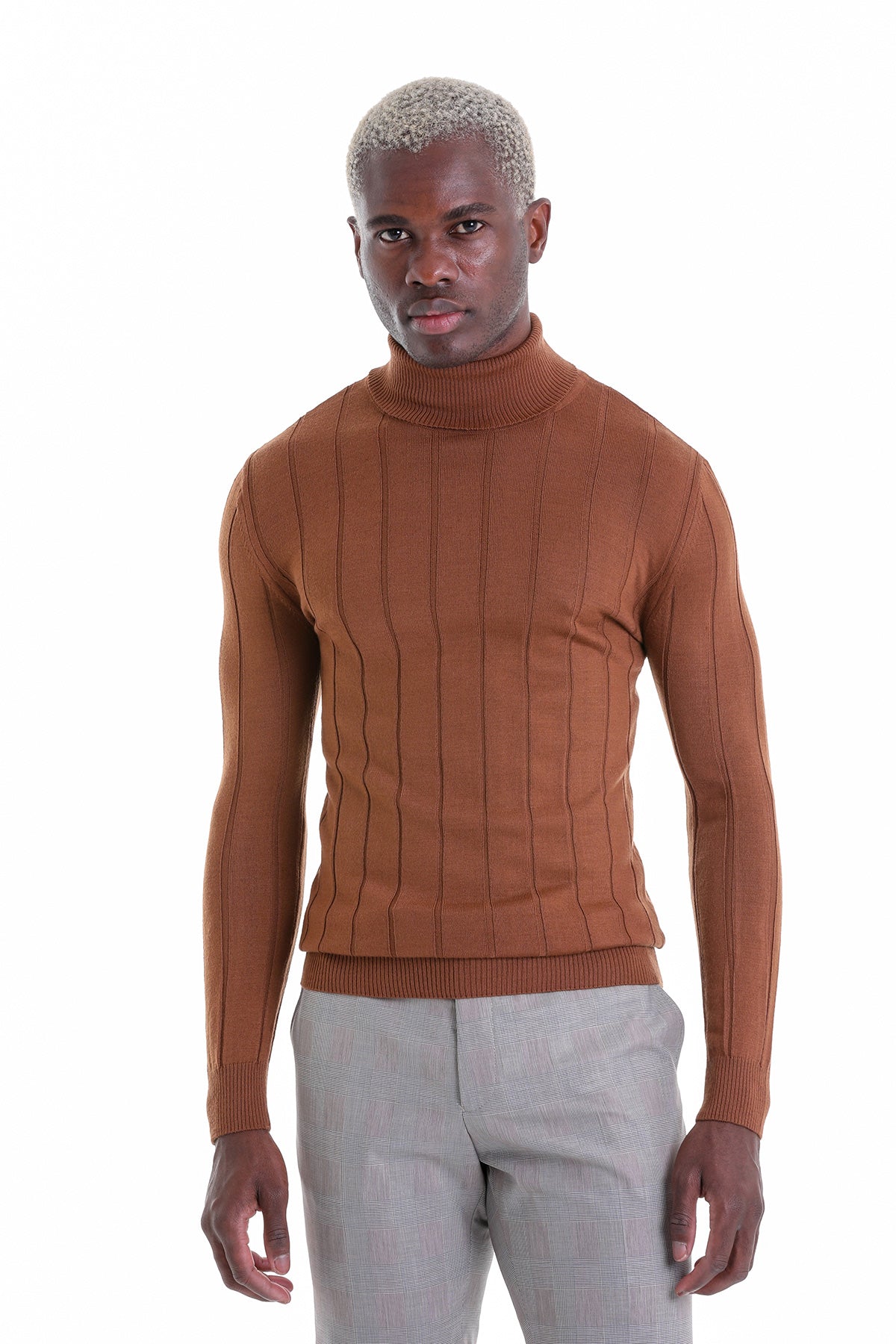 Comfort Fit Drop Needle Tobacco Turtleneck Sweater - MIB