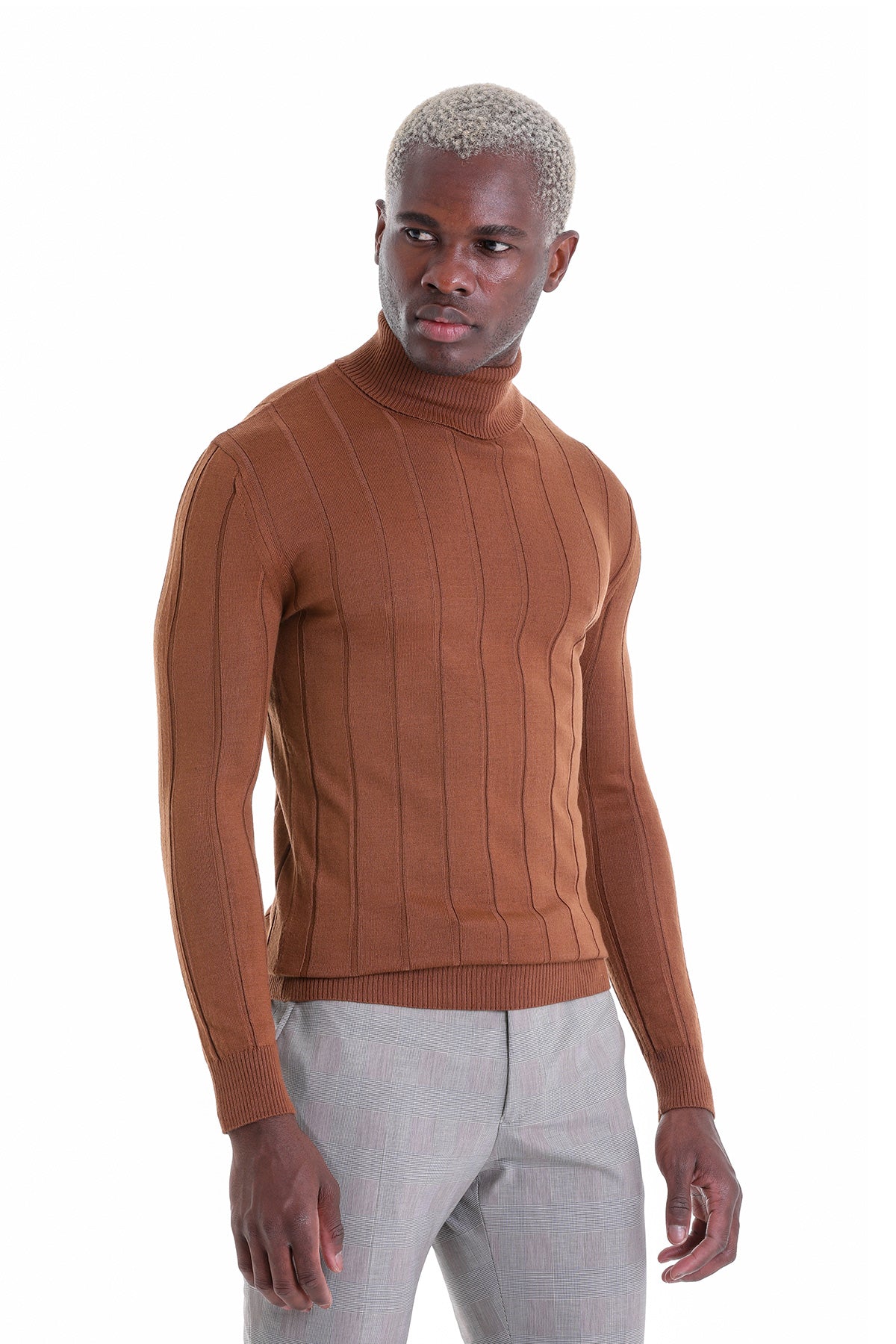 Comfort Fit Drop Needle Tobacco Turtleneck Sweater - MIB