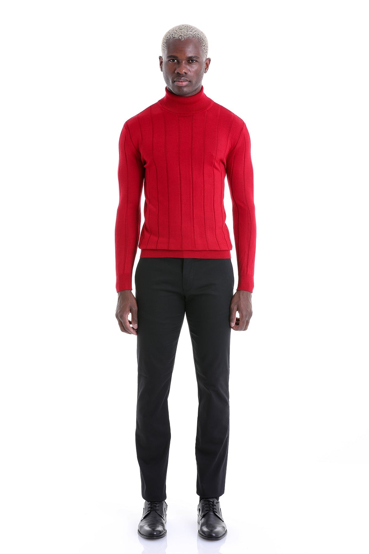 Comfort Fit Drop Needle Wool Blend Red Turtleneck Sweater