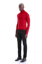 Comfort Fit Drop Needle Wool Blend Red Turtleneck Sweater