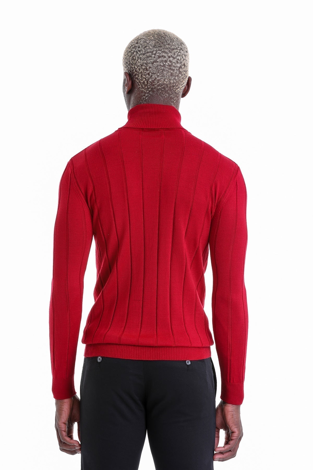 Comfort Fit Drop Needle Wool Blend Red Turtleneck Sweater