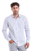 Comfort Fit Floral Stripe Printed Cotton Gray Casual Shirt