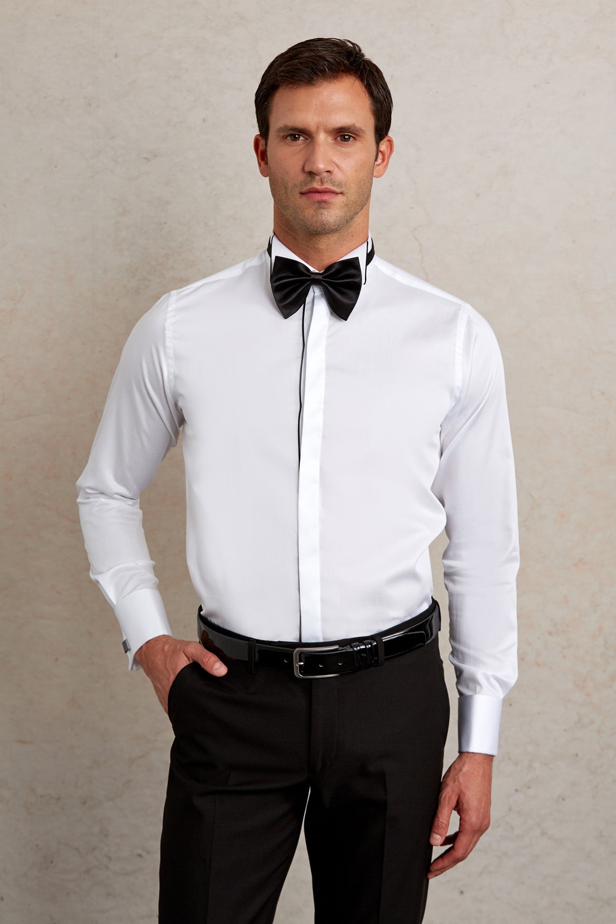 Comfort Fit French Cuff Cotton Black Tuxedo Shirt - MIB