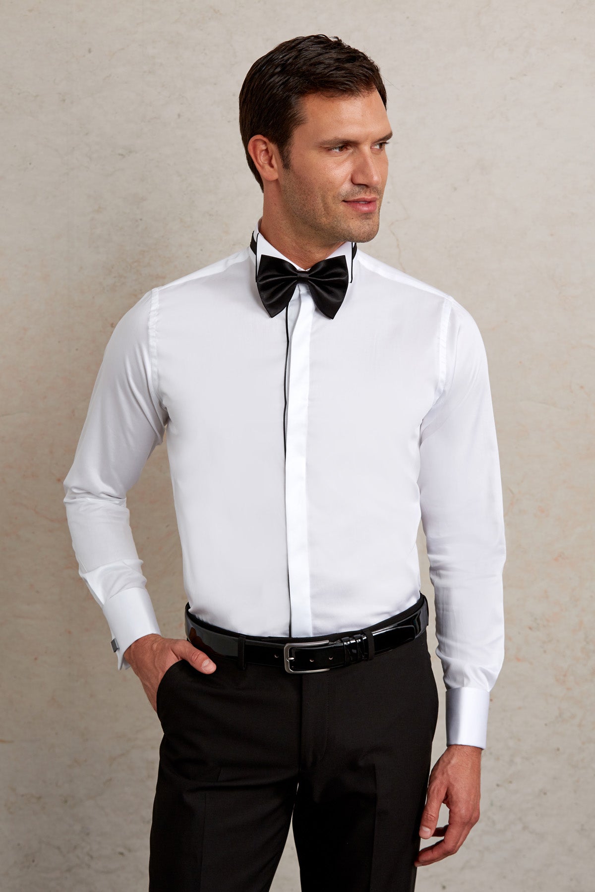 Comfort Fit French Cuff Cotton Black Tuxedo Shirt - MIB