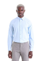 Comfort Fit Long Sleeve Cotton Blend Light Blue Dress Shirt