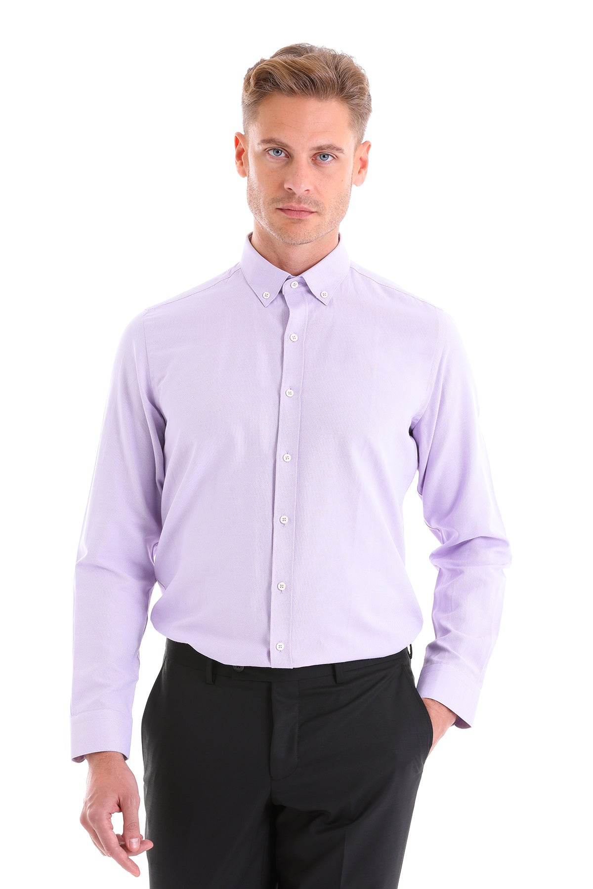 Comfort Fit Long Sleeve Cotton Blend Lilac Casual Shirt