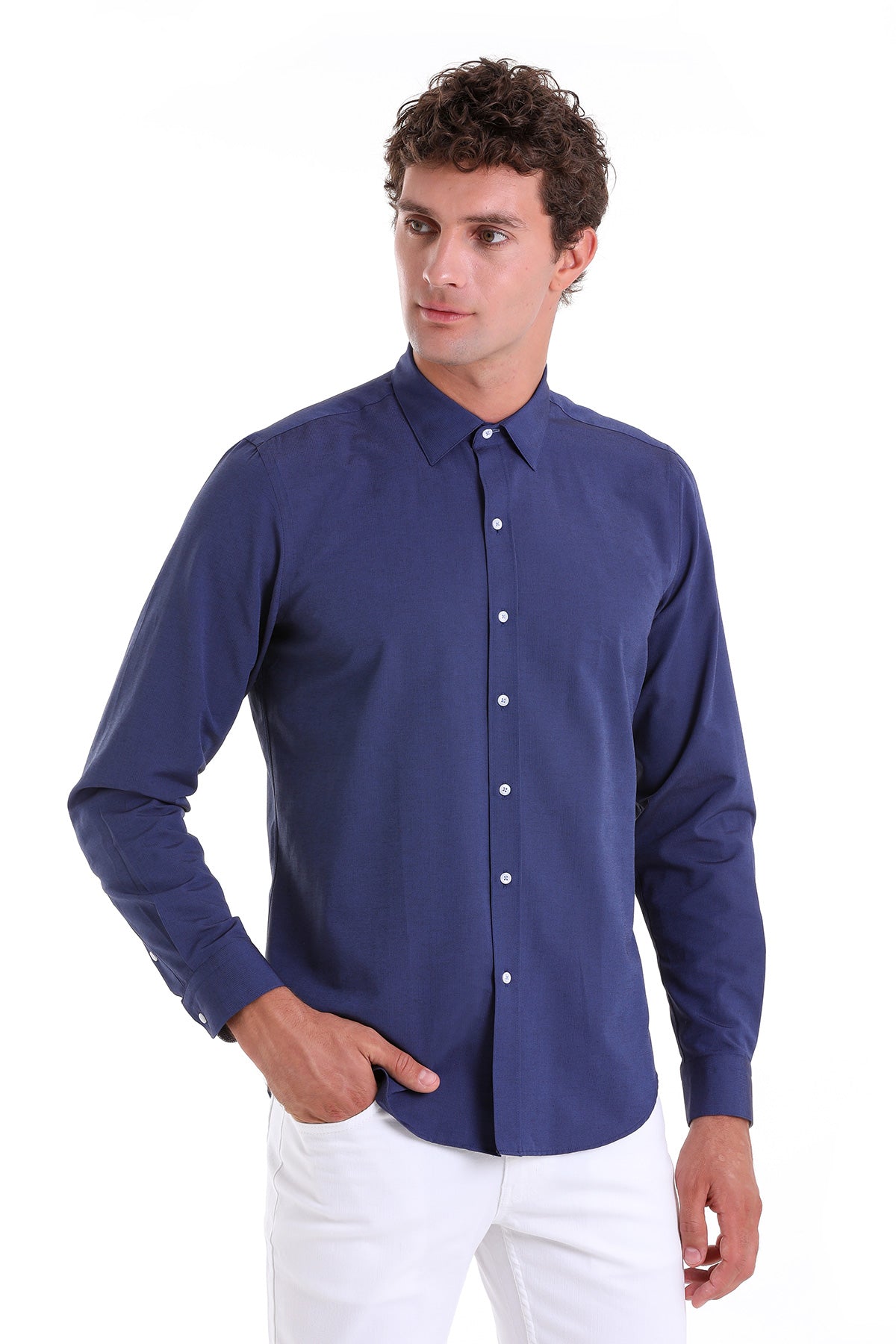 Comfort Fit Long Sleeve Cotton Blend Navy Dress Shirt - MIB