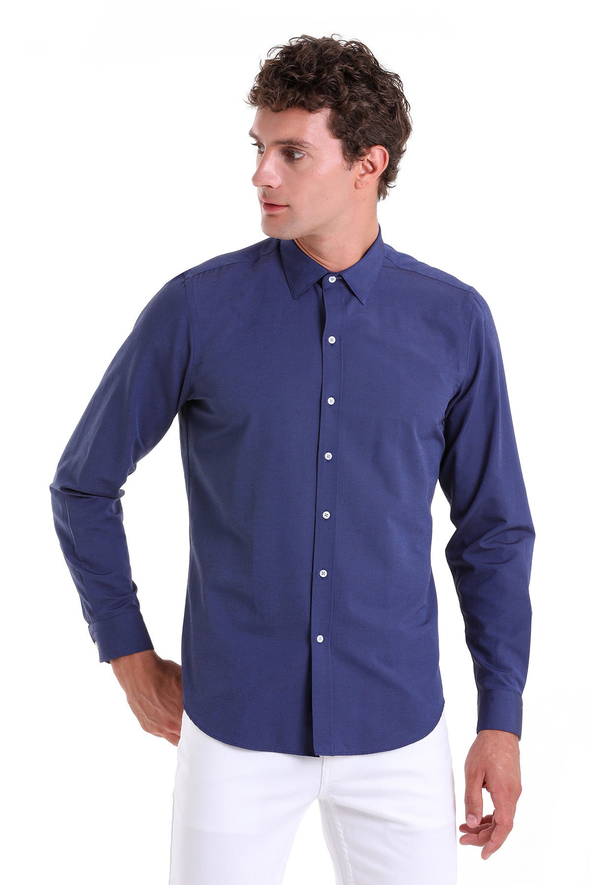 Comfort Fit Long Sleeve Cotton Blend Navy Dress Shirt - MIB