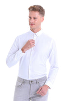 Comfort Fit Long Sleeve Cotton Blend White Casual Shirt