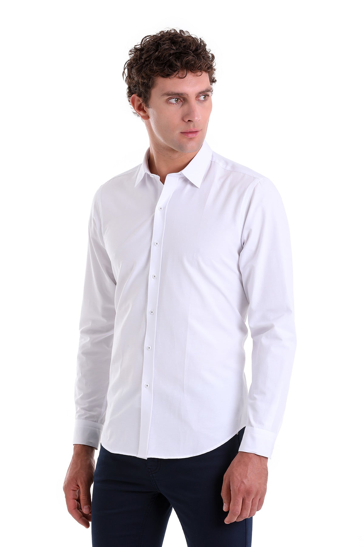 Comfort Fit Long Sleeve Cotton Blend White Dress Shirt - MIB