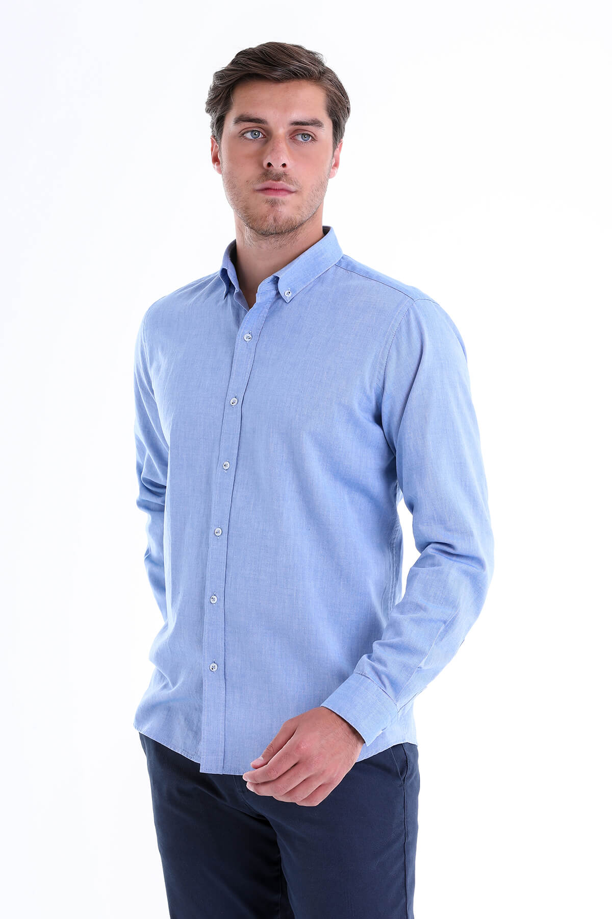 Comfort Fit Long Sleeve Cotton Dark Blue Casual Shirt - MIB