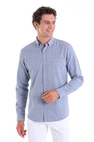 Comfort Fit Long Sleeve Cotton Light Navy Casual Shirt - MIB