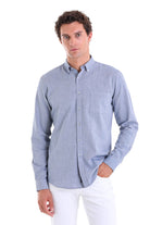 Comfort Fit Long Sleeve Cotton Light Navy Casual Shirt - MIB