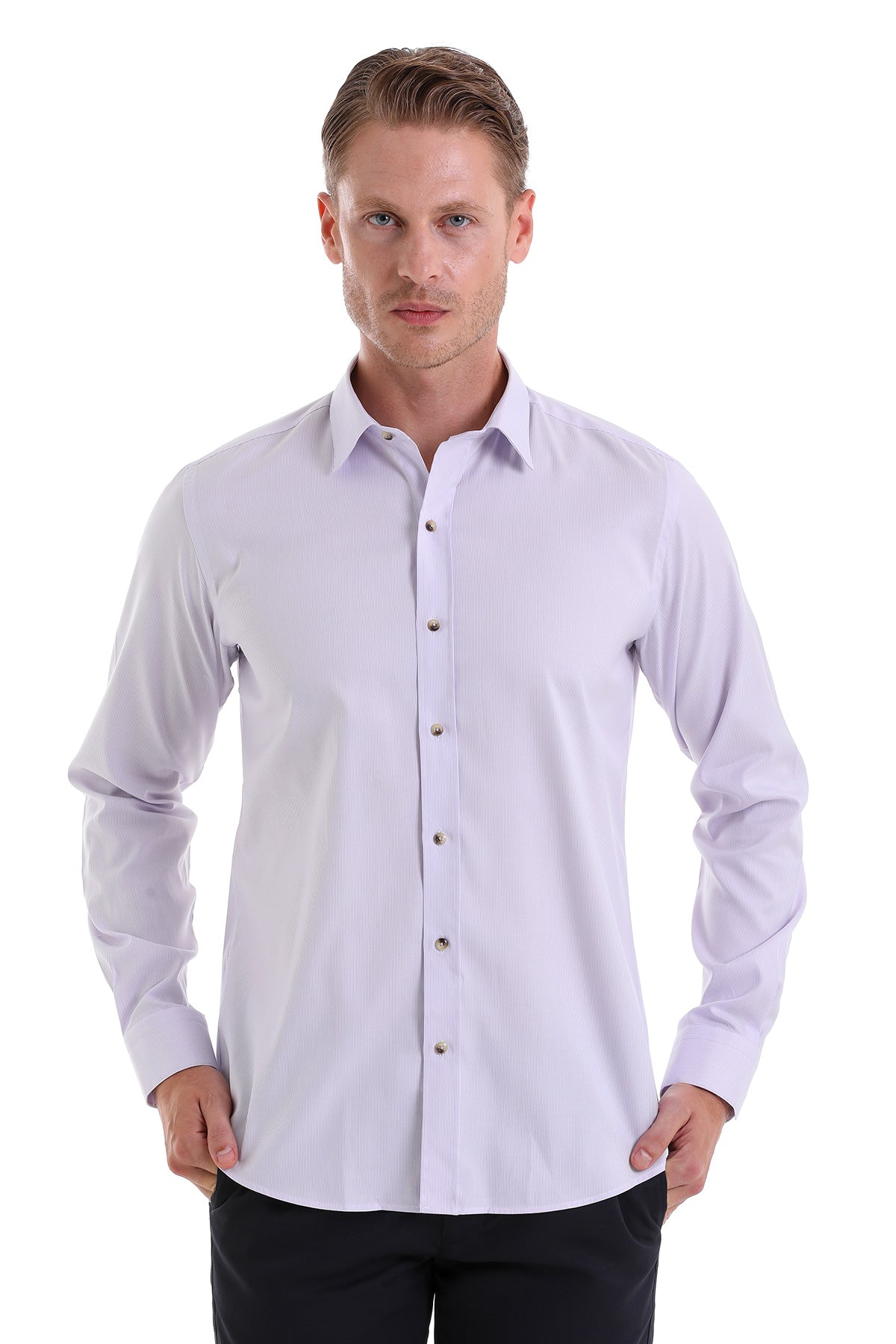 Comfort Fit Long Sleeve Cotton Lilac Casual Shirt - MIB