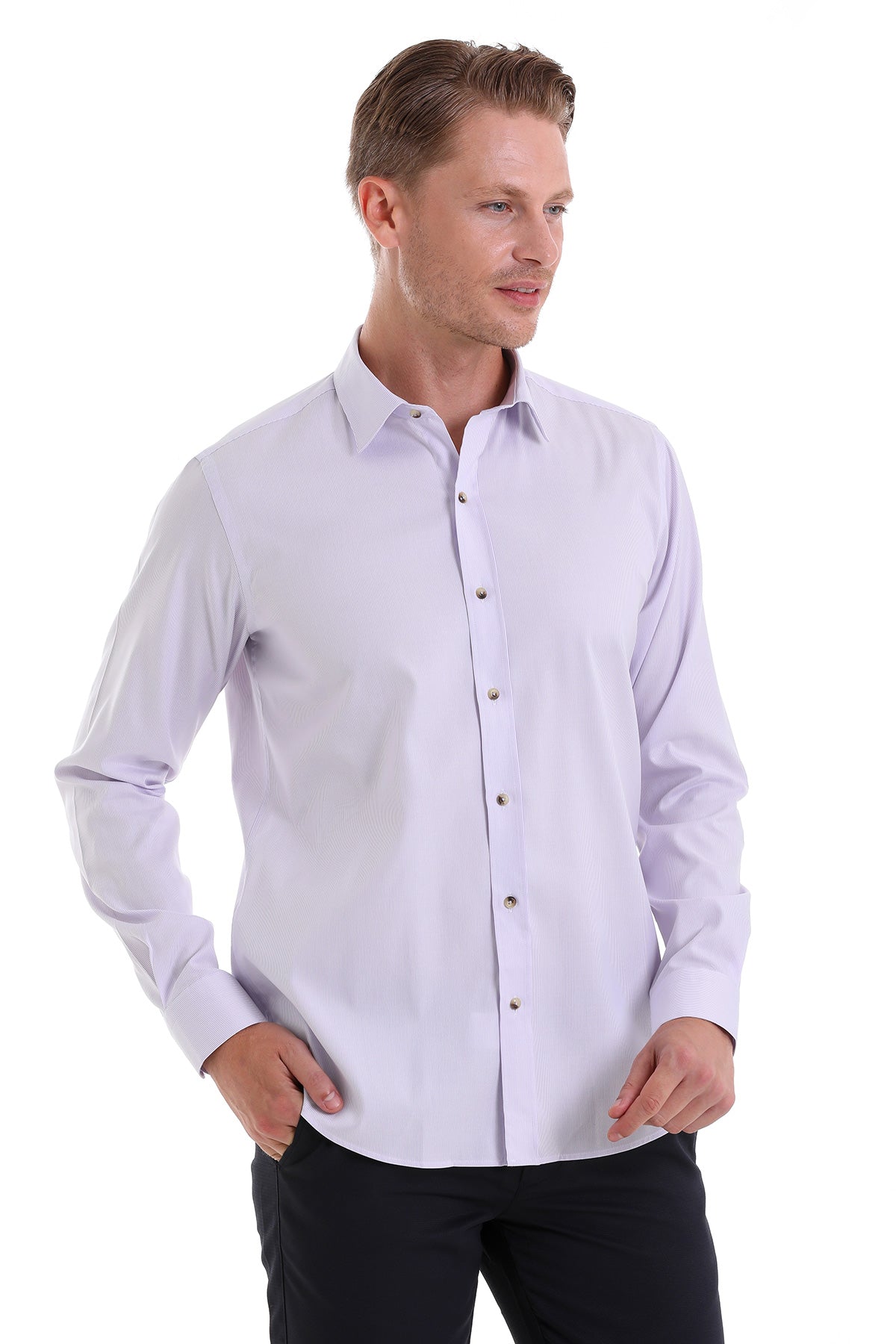 Comfort Fit Long Sleeve Cotton Lilac Casual Shirt - MIB