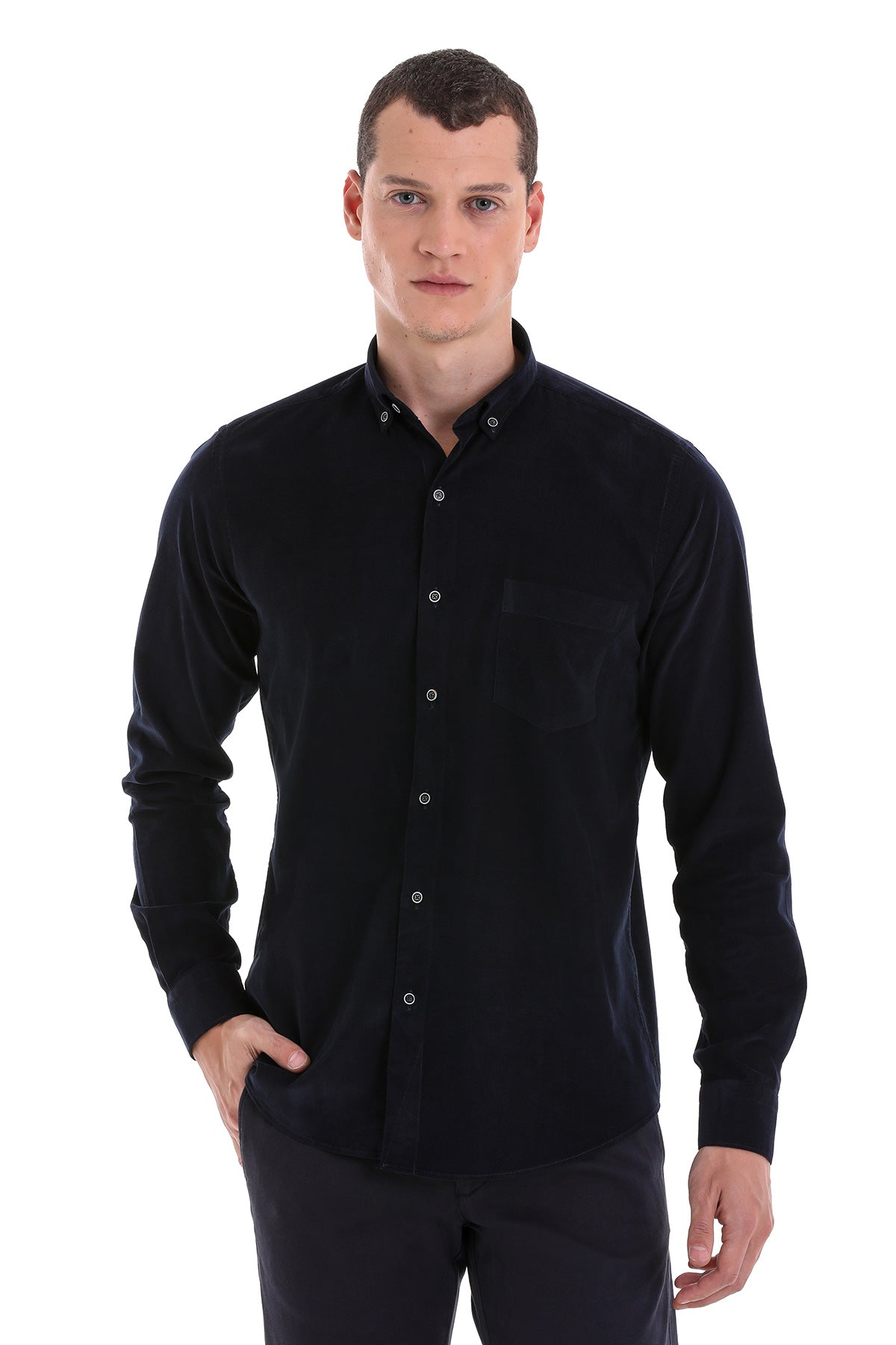 Comfort Fit Long Sleeve Cotton Navy Dress Shirt - MIB