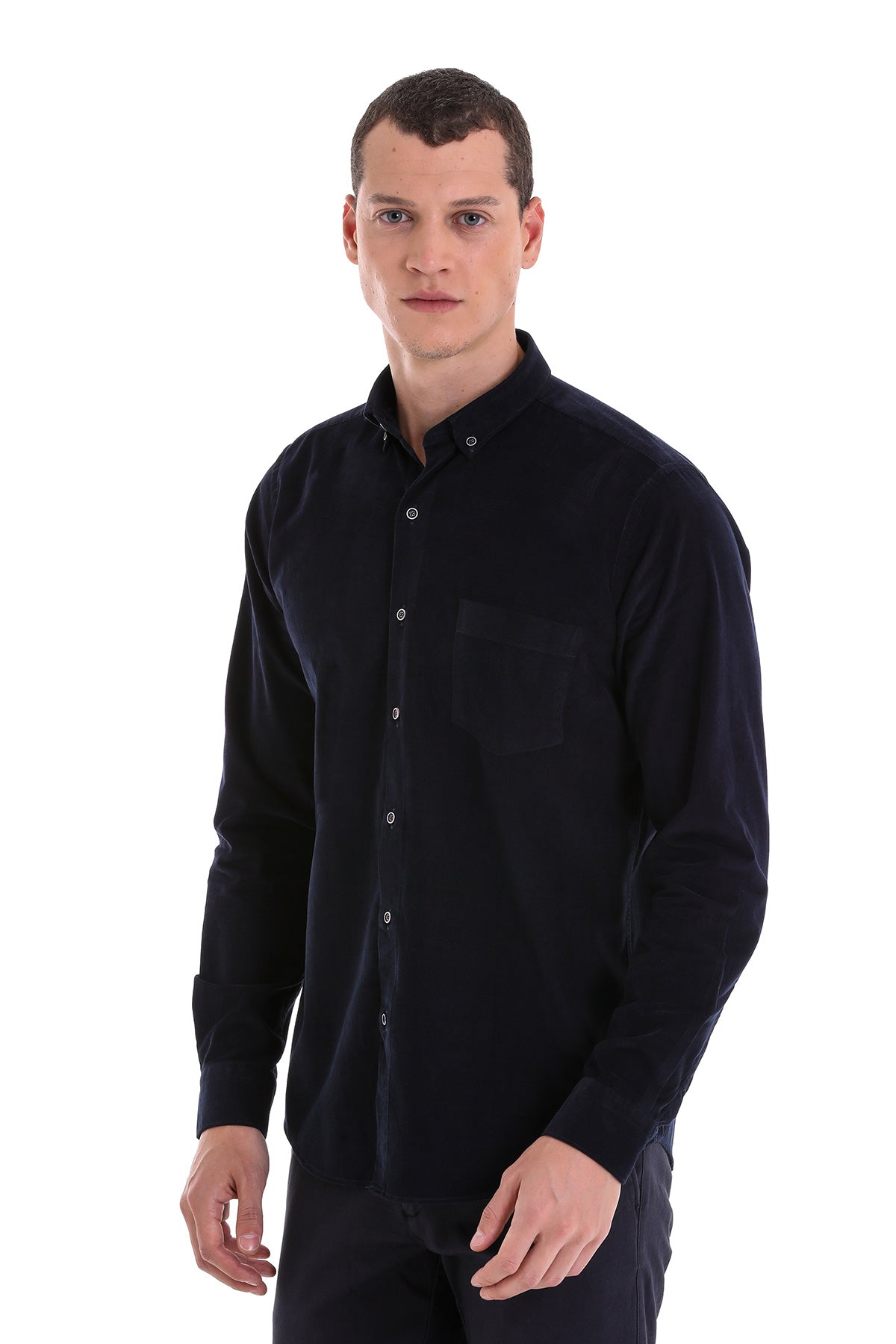 Comfort Fit Long Sleeve Cotton Navy Dress Shirt - MIB