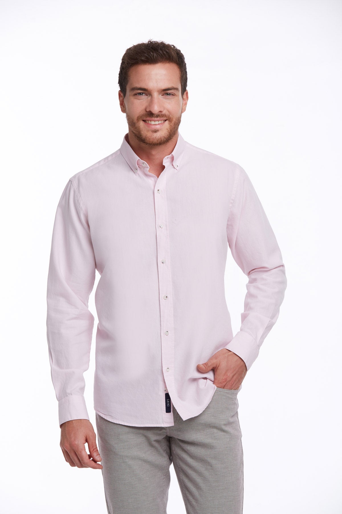 Comfort Fit Long Sleeve Cotton Pink Casual Shirt - MIB