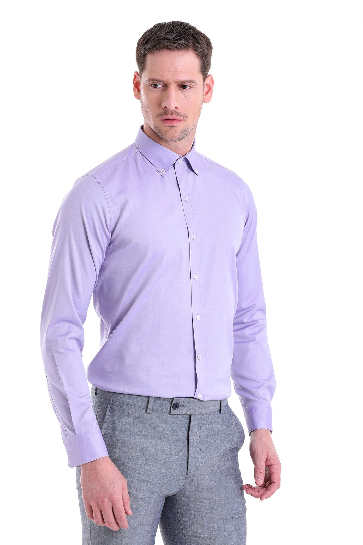 Comfort Fit Long Sleeve Cotton Purple Casual Shirt - MIB