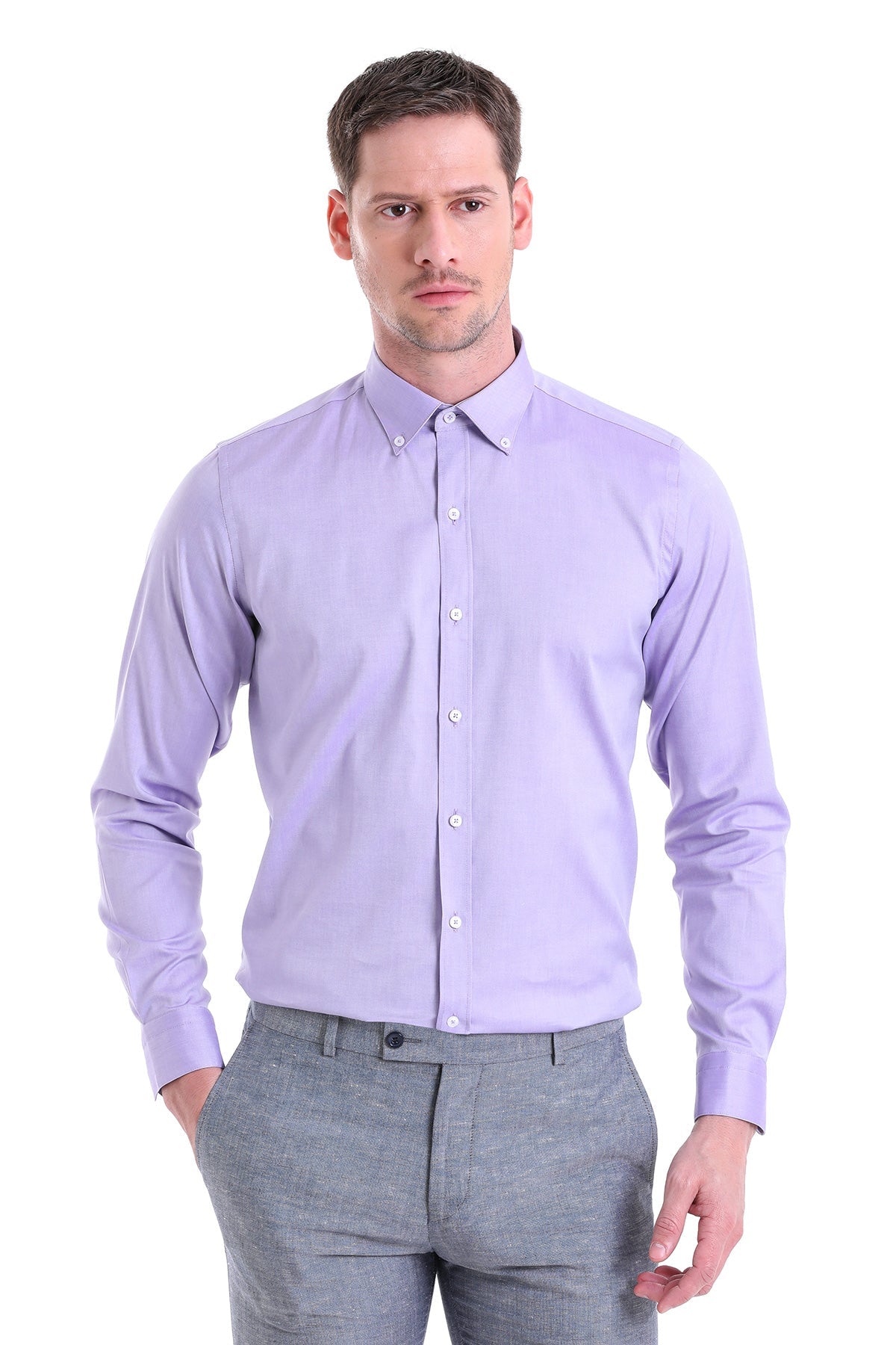 Comfort Fit Long Sleeve Cotton Purple Casual Shirt - MIB