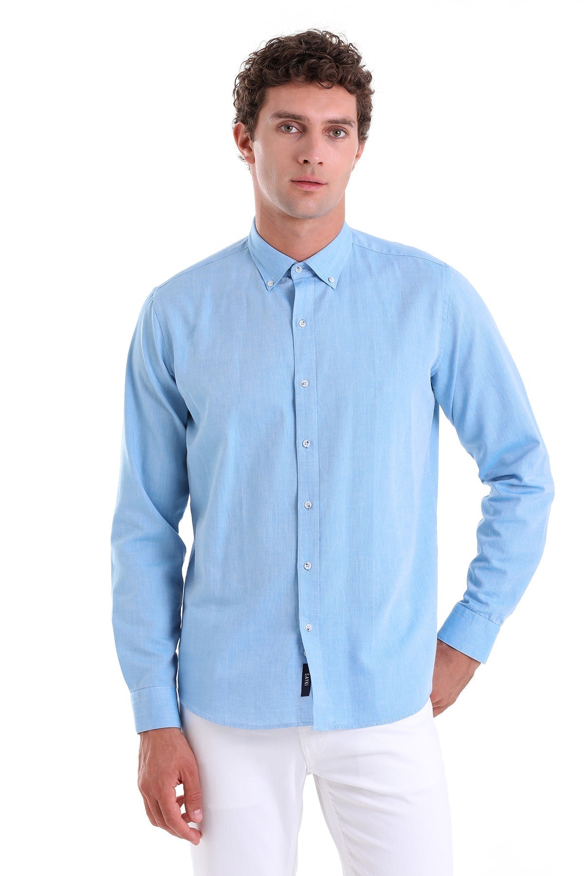 Comfort Fit Long Sleeve Cotton Turquoise Casual Shirt - MIB