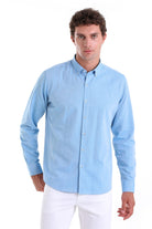 Comfort Fit Long Sleeve Cotton Turquoise Casual Shirt - MIB