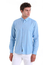 Comfort Fit Long Sleeve Cotton Turquoise Casual Shirt - MIB