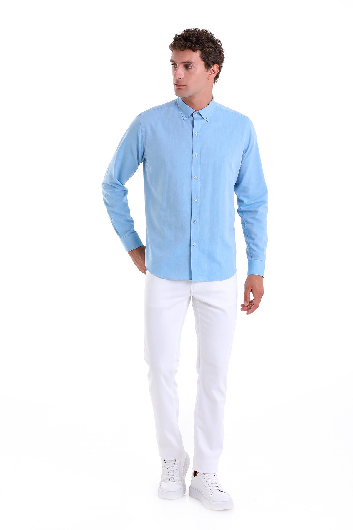 Comfort Fit Long Sleeve Cotton Turquoise Casual Shirt - MIB