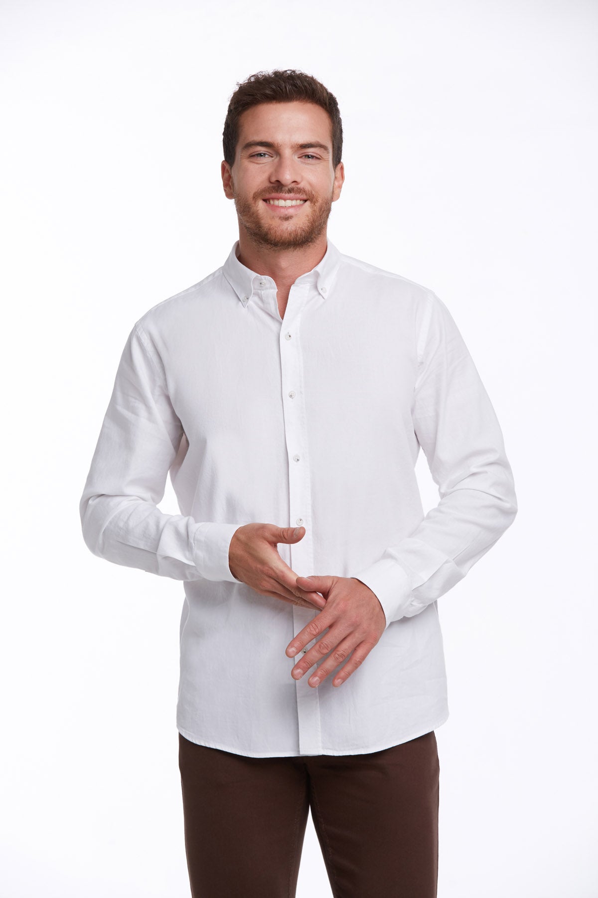 Comfort Fit Long Sleeve Cotton White Casual Shirt - MIB