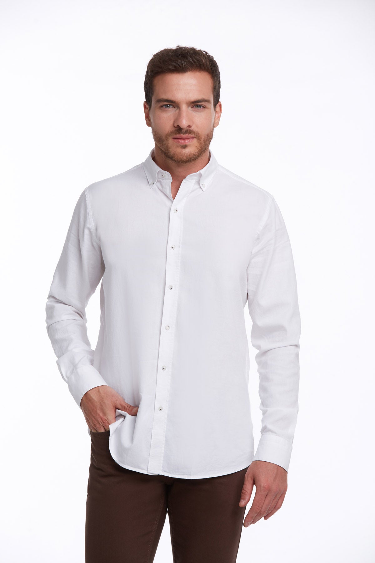 Comfort Fit Long Sleeve Cotton White Casual Shirt - MIB