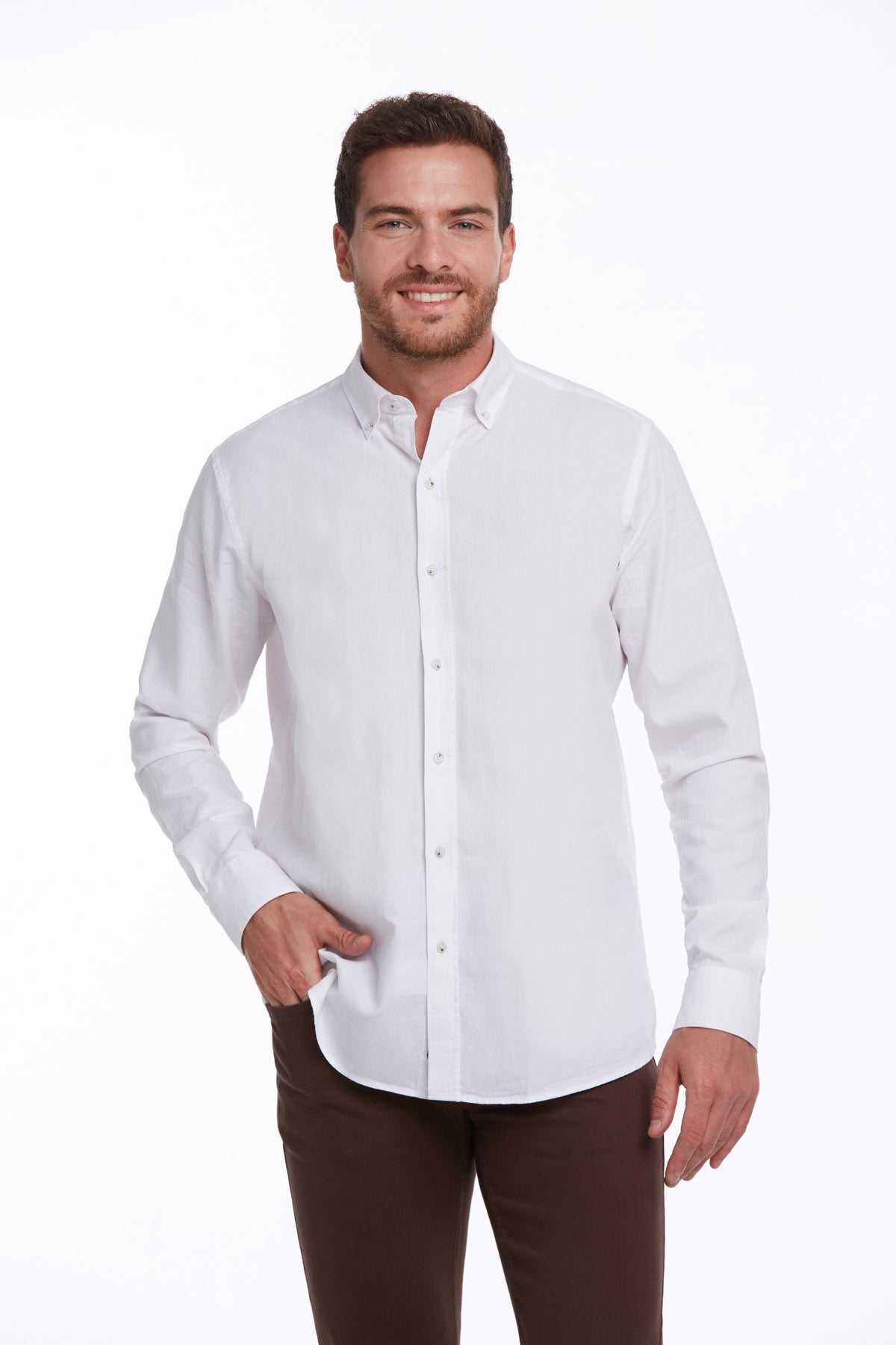 Comfort Fit Long Sleeve Cotton White Casual Shirt - MIB