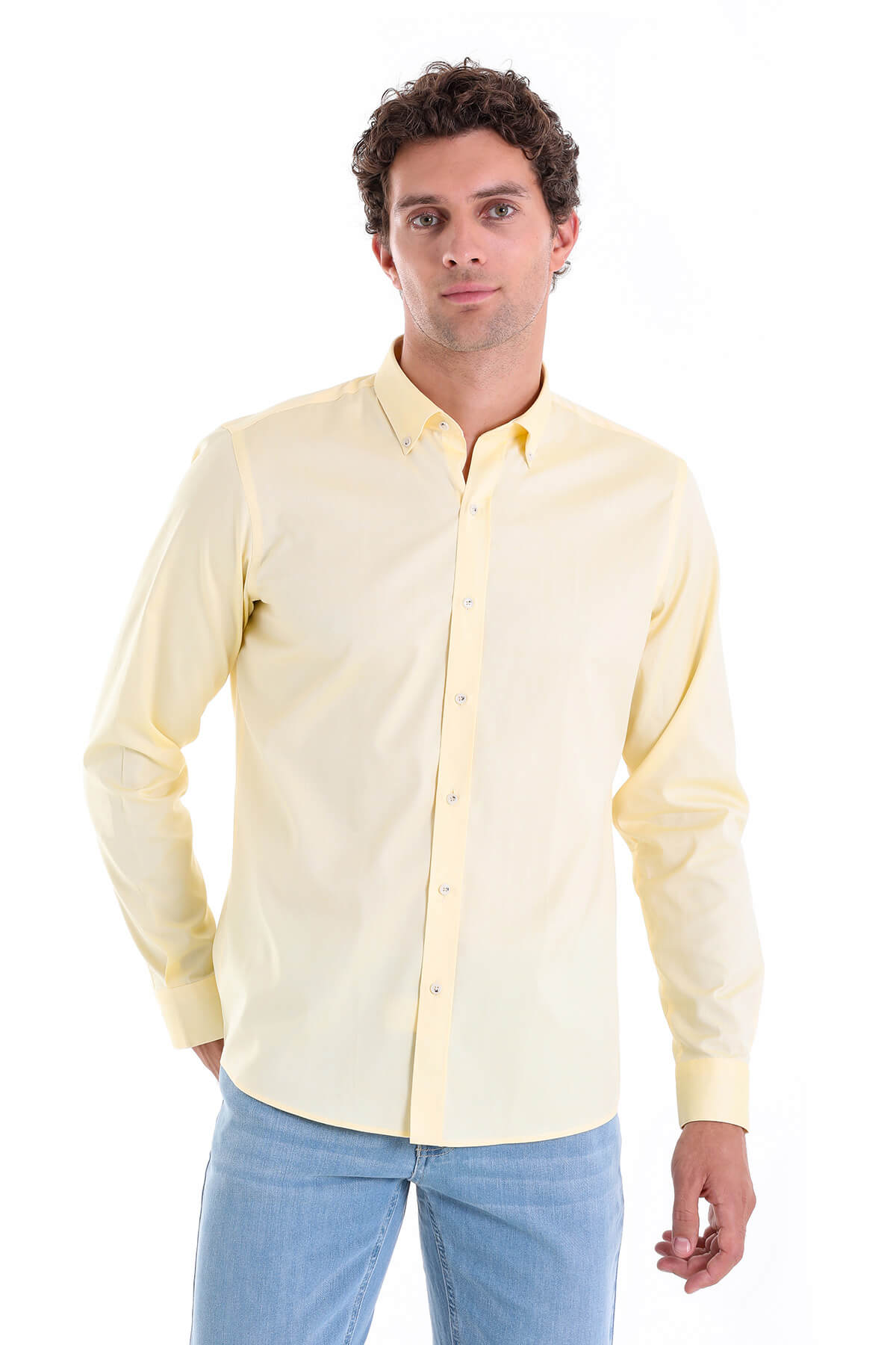 Comfort Fit Long Sleeve Cotton Yellow Casual Shirt - MIB